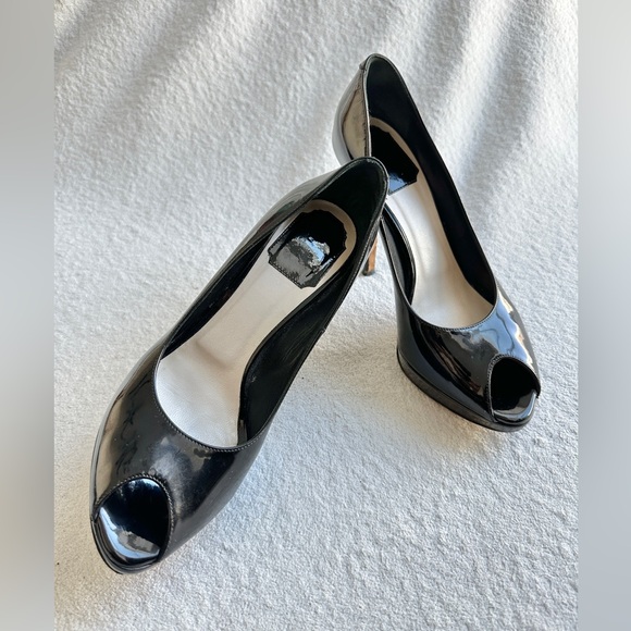 Christian Dior Peep‎ Toe Patent Leather Pumps 38 US 8 black heels - Picture 1 of 13